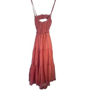 Coral Midi Tiered Open Back Boho Beach Party Dress Women M Indie Festival